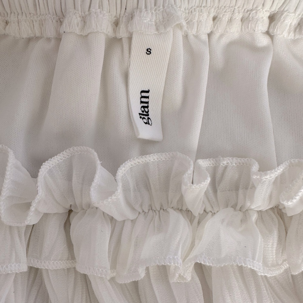 Glam White Strapless Ruffle Mini Dress size small - Picture 4 of 6